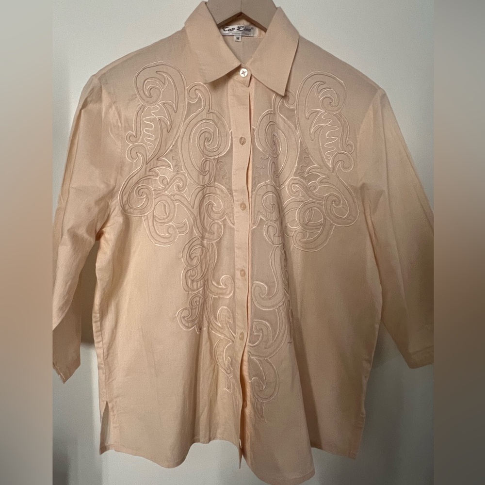 Embroidered Light Peach Button-Down Blouse from Top Line size M